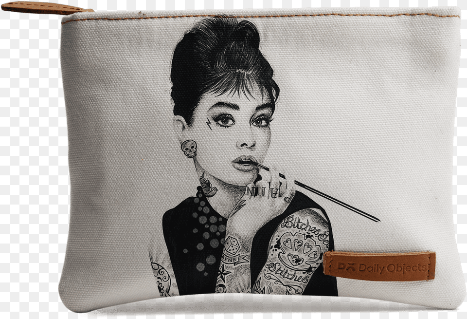 Dailyobjects Audrey Hepburn Inked Regular Stash Pouch Tattooed Audrey Hepburn Print, Woman, Tattoo, Skin, Person Png