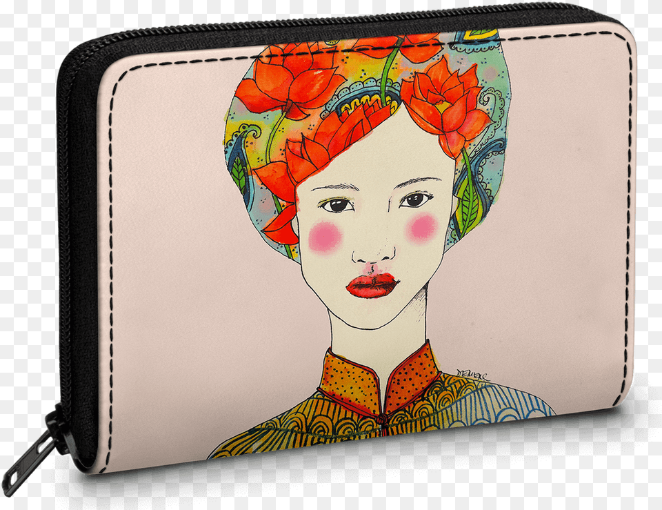 Dailyobjects Lotus Girl Zipper Slim Card Amp Coin Wallet Wallet, Accessories, Person, Woman, Female Png