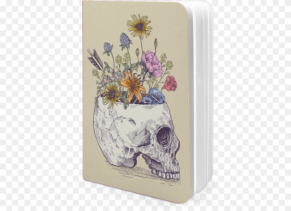 Dailyobjects Skull Vase A5 Notebook Plain Buy Online Half Skull Flowers Metal Print By Rachel Caldwell, Art, Pattern, Graphics, Floral Design Free Png Download
