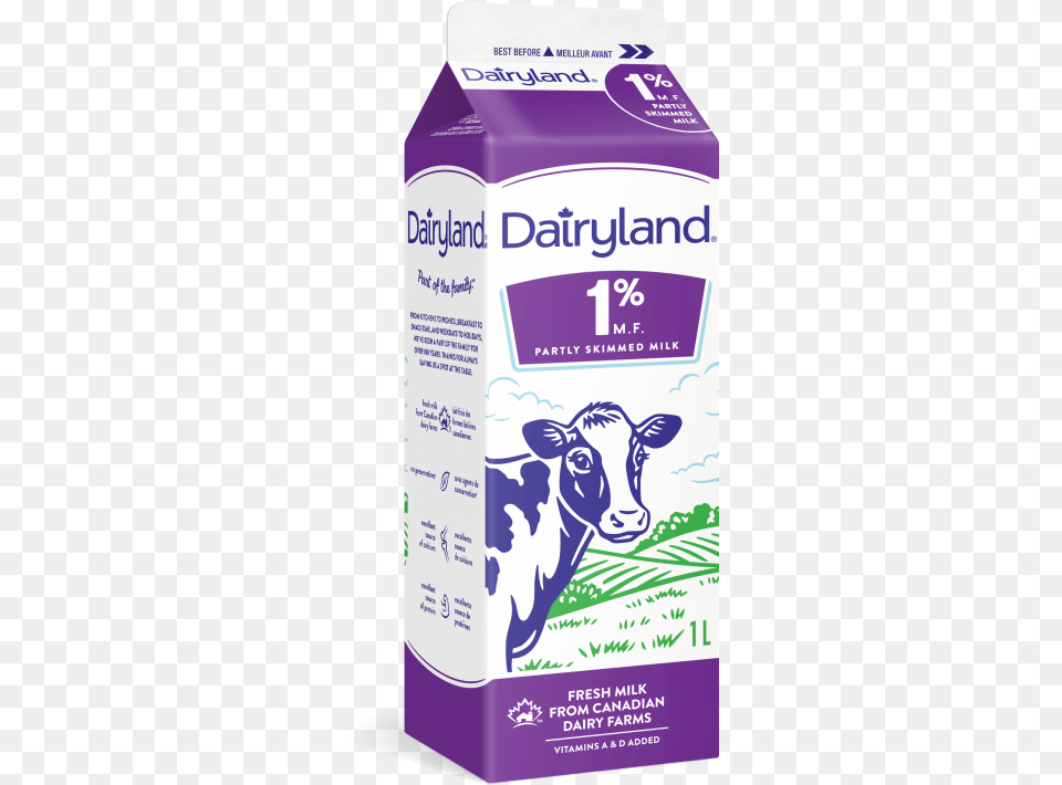 Dairyland 1 Partly Skimmed Milk 1 Litre Carton 1 Litre Milk Carton, Beverage, Dairy, Food, Livestock Png Image