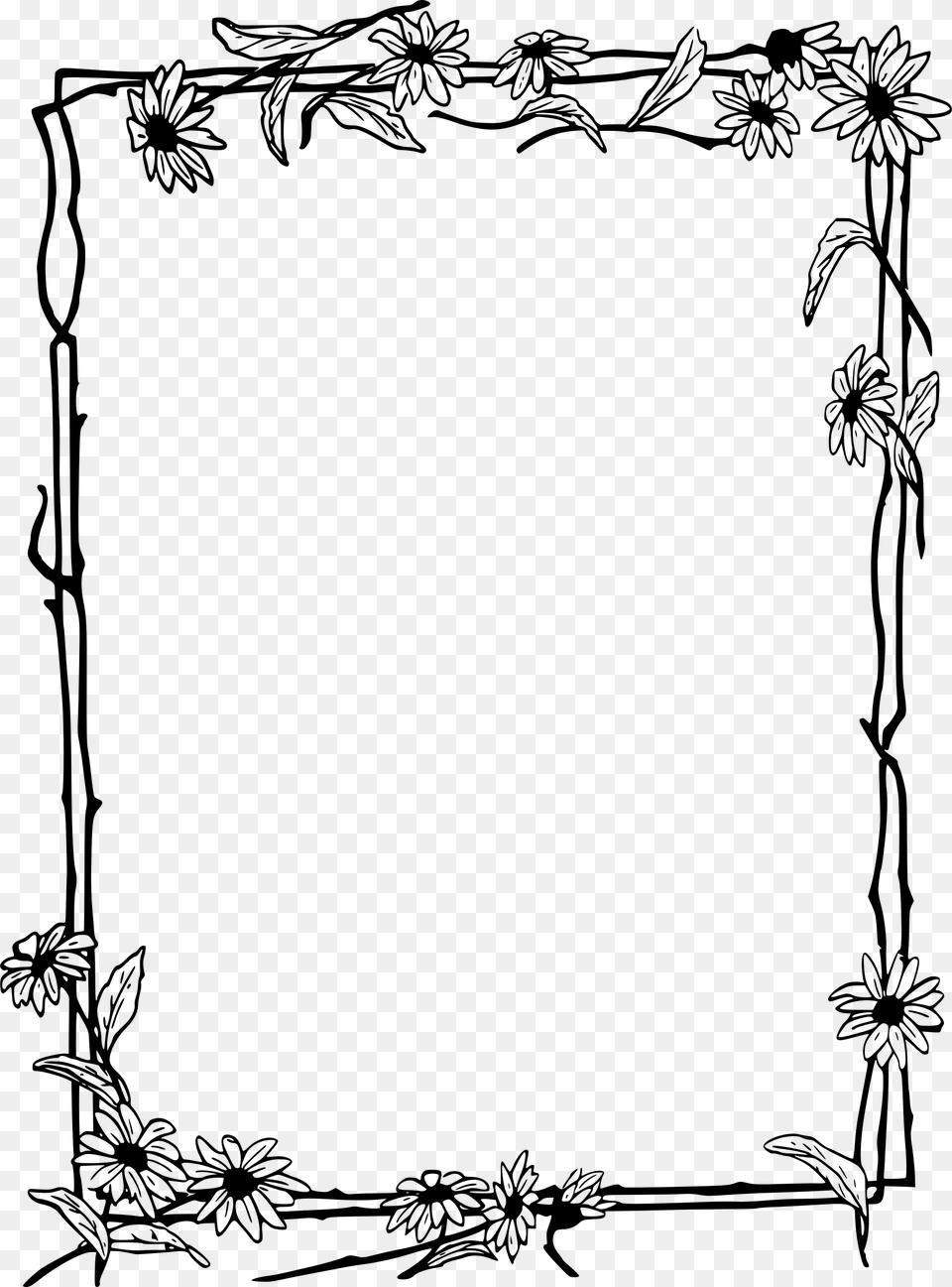 Daisy Clipart Frame Simple Outline Border Design, Gray Png Image