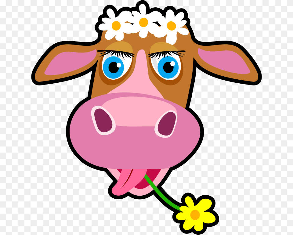 Daisy The Cow Cartoon Clipart Cow Face, Animal, Cattle, Livestock, Mammal Png