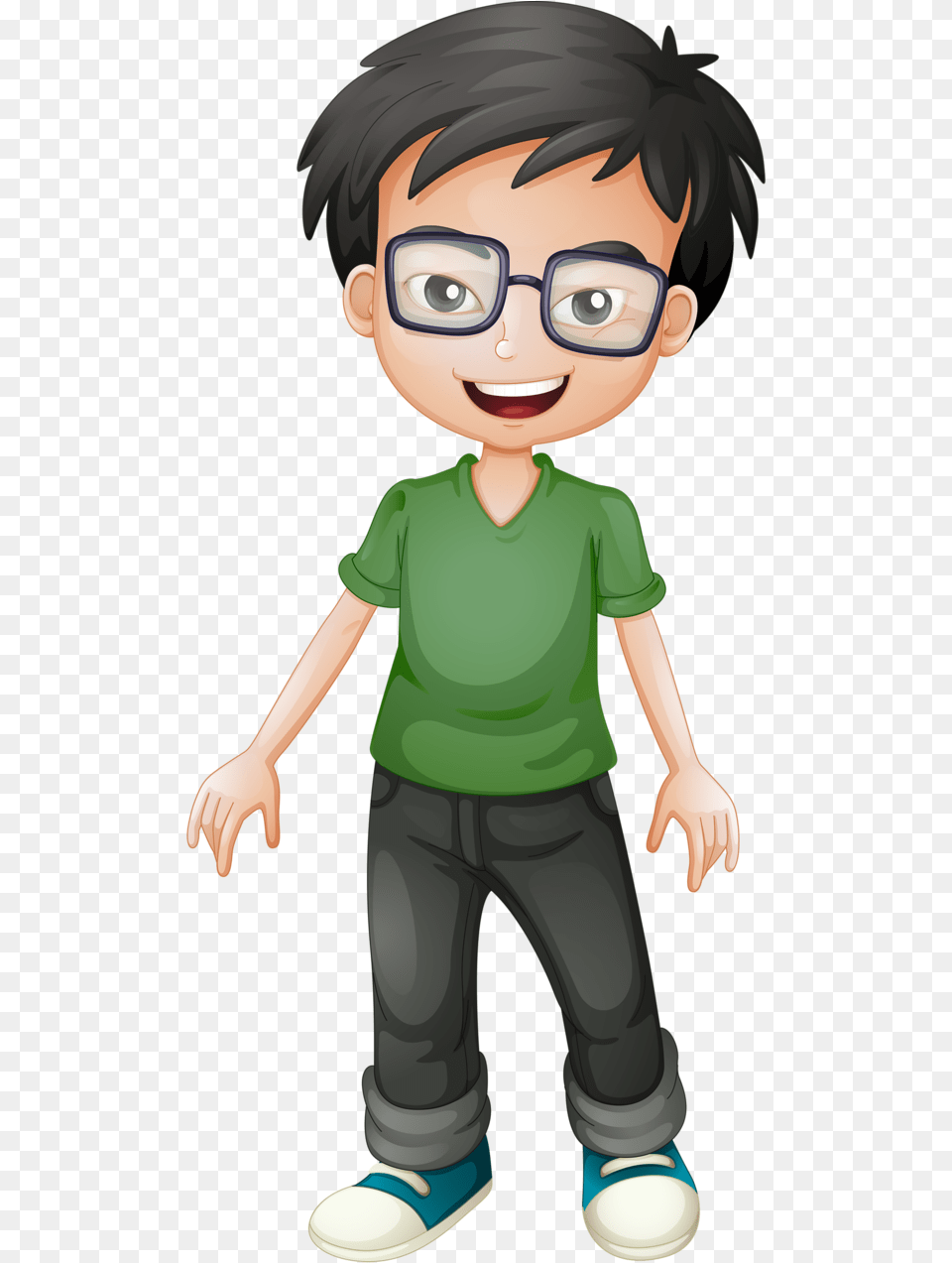 Dall Clipart Boy Doll Boy Cartoon With Glasses, T-shirt, Book, Clothing, Comics Free Png