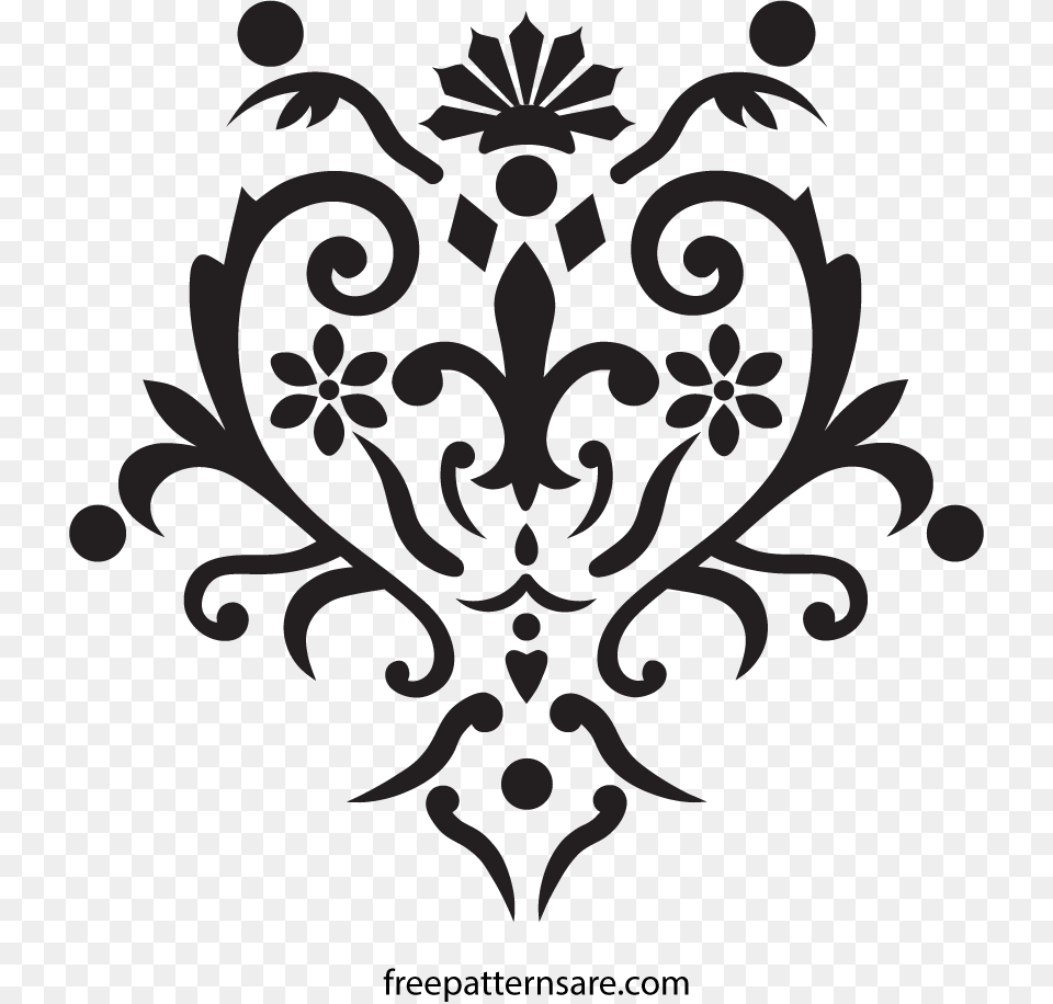 Damask Stencil Pattern Wall Stencil Vector, Art, Floral Design, Graphics Png