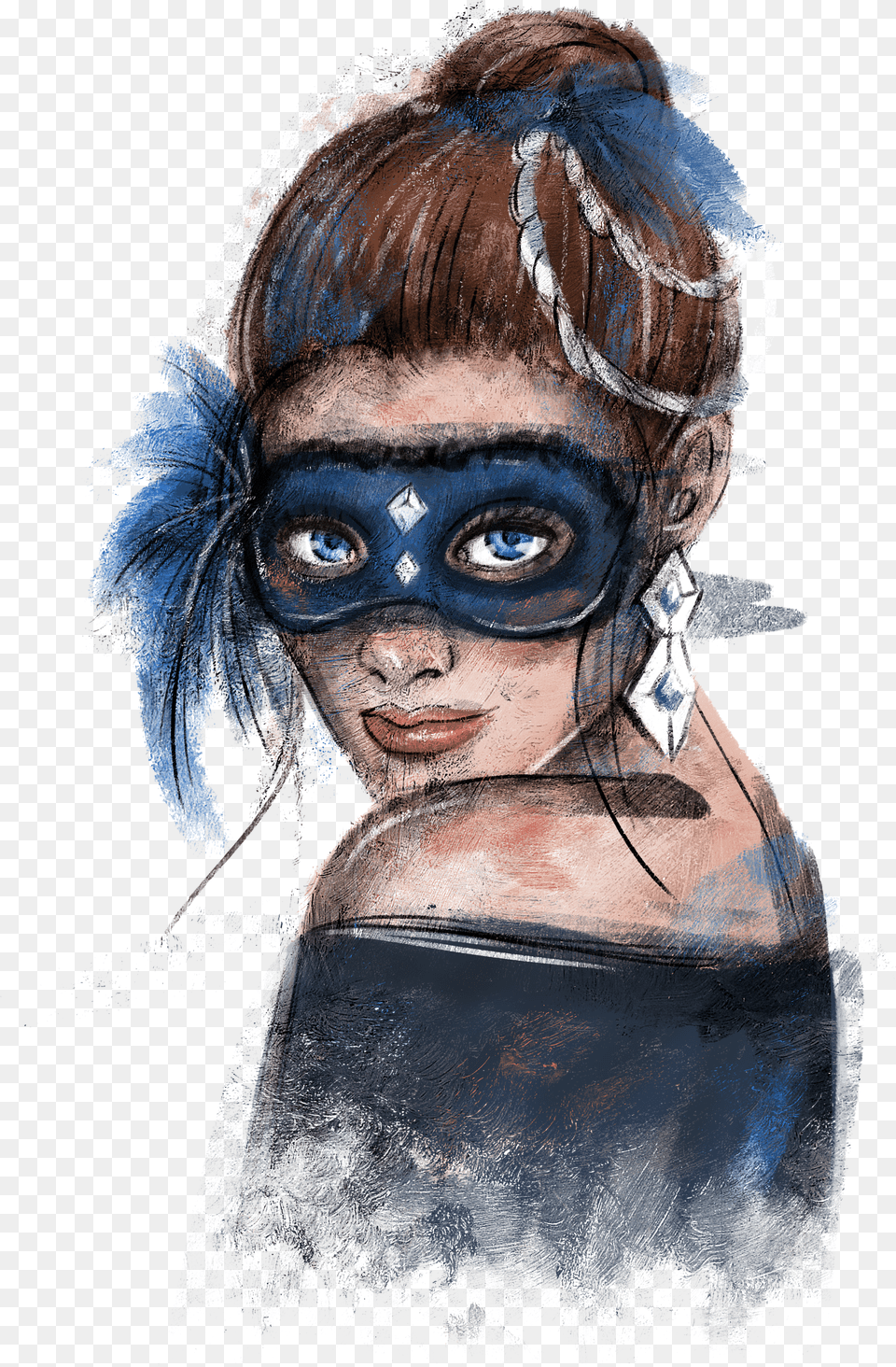 Dame Met Masker In Blauw Free Png