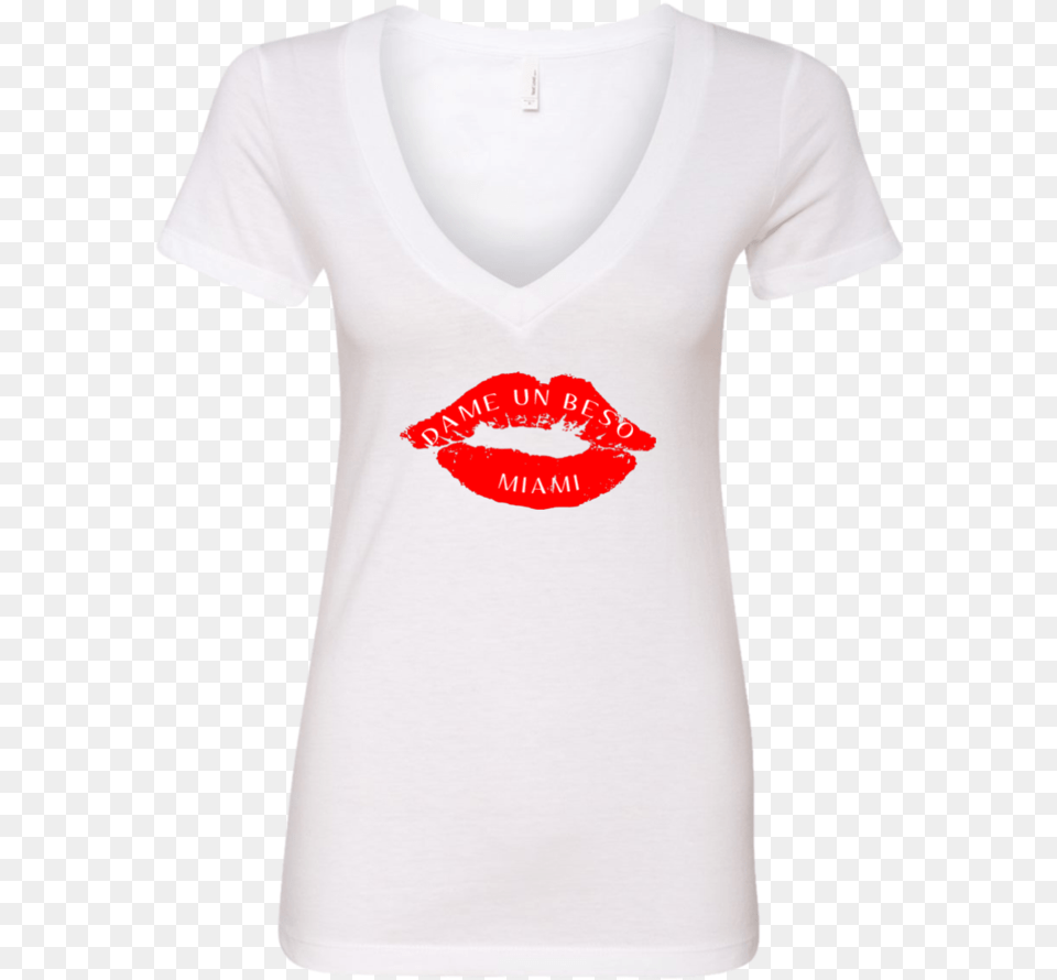 Dame Un Beso Miami Ladies39 Deep V Neck T Shirt Tyrannosaurus, Clothing, T-shirt, Cosmetics, Lipstick Free Transparent Png