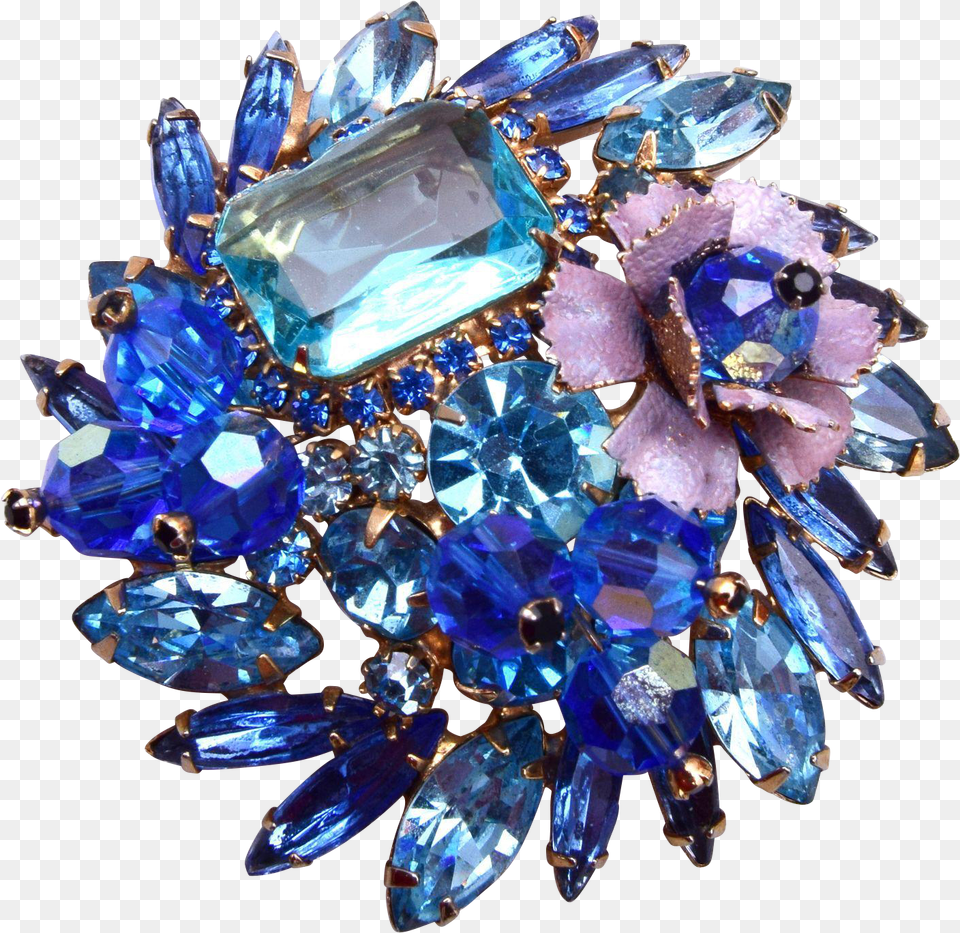 Dampe Blue Crystal Rhinestone And Enameled Flower Brooch Crystal, Accessories, Gemstone, Jewelry, Necklace Png