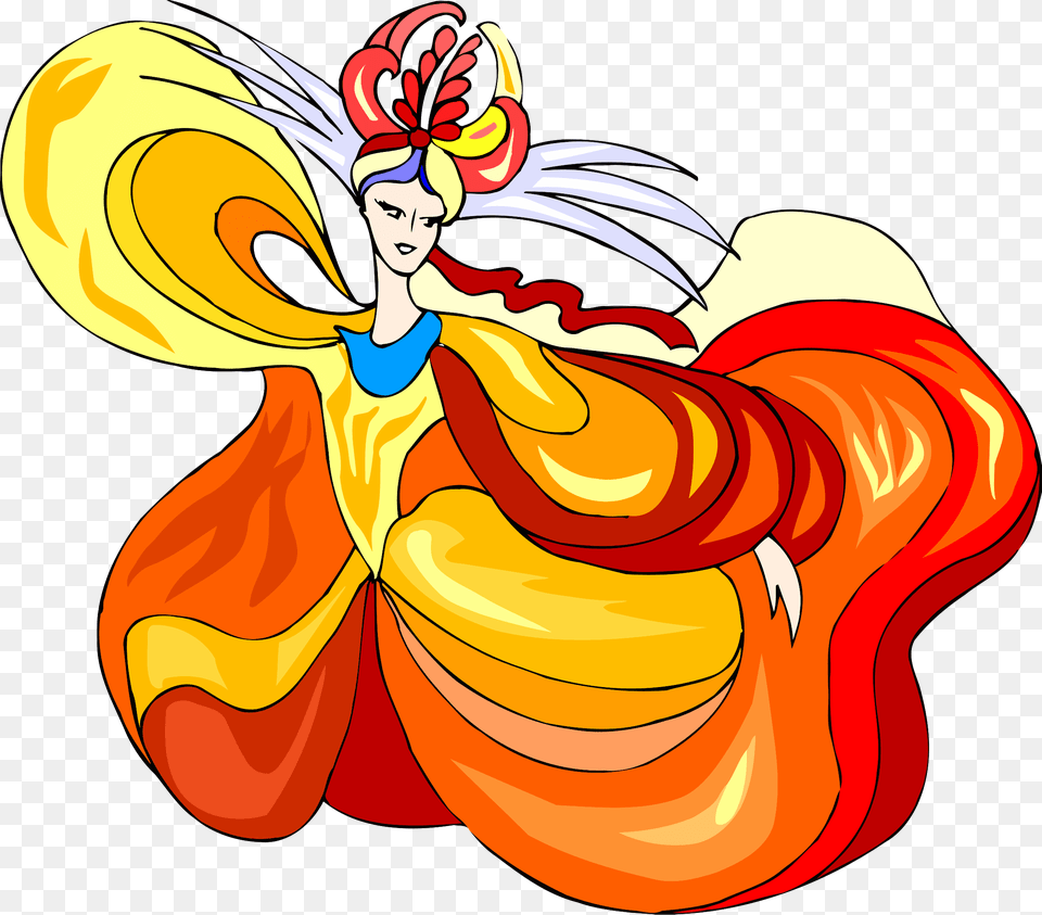 Dancer In Orange Red Sun Dress Vector Clipart Image, Baby, Person, Face, Head Free Png Download