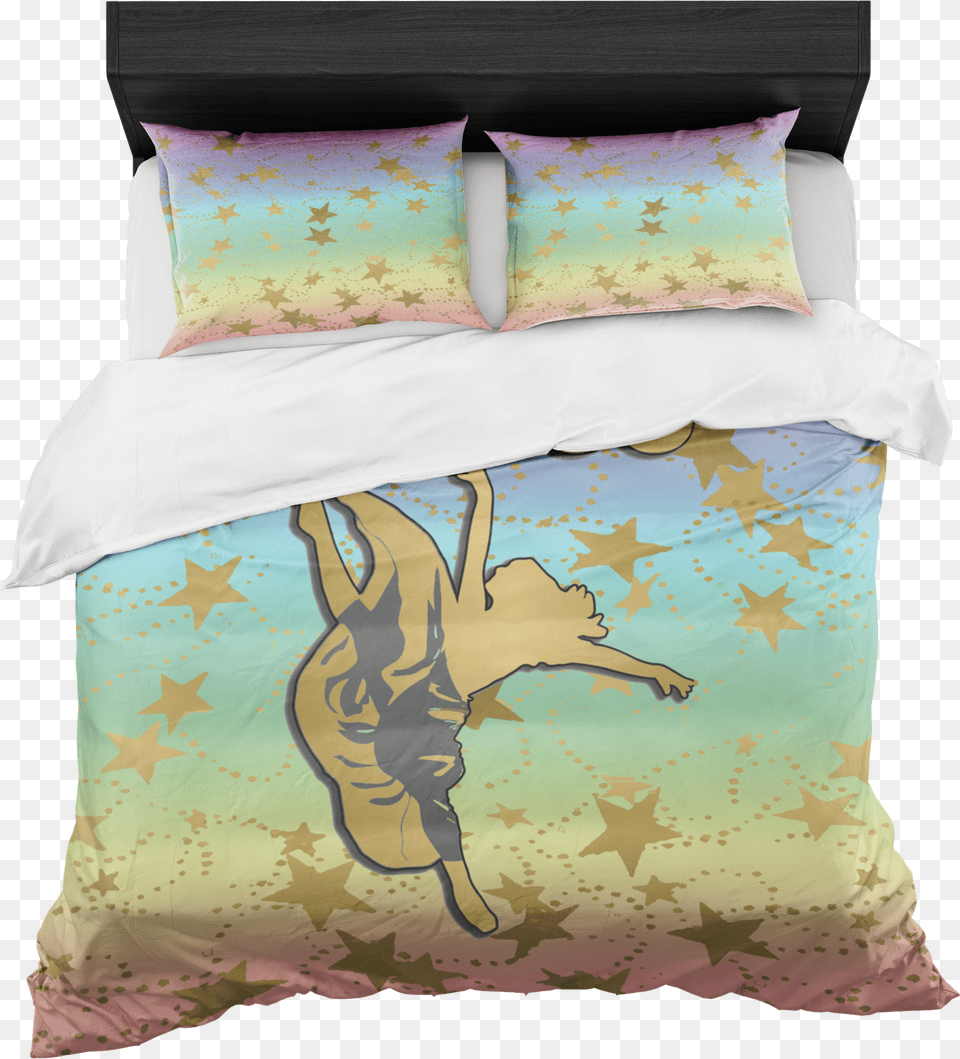 Dancer Silhouette In Gold And Rainbow Gradient With Pink Pineapple Bedding, Cushion, Home Decor, Furniture, Bed Free Transparent Png