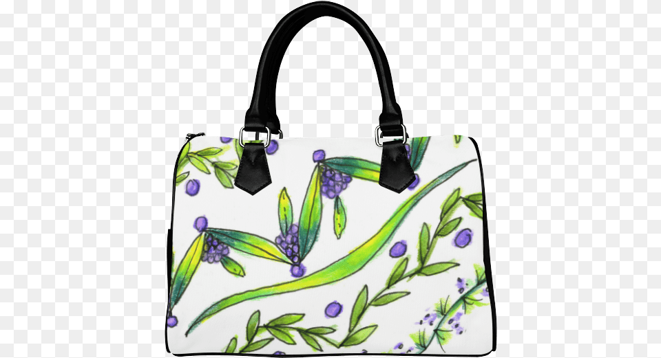 Dancing Green Purple Vines Grapes Zendoodle Boston Handbag, Accessories, Bag, Purse Png Image
