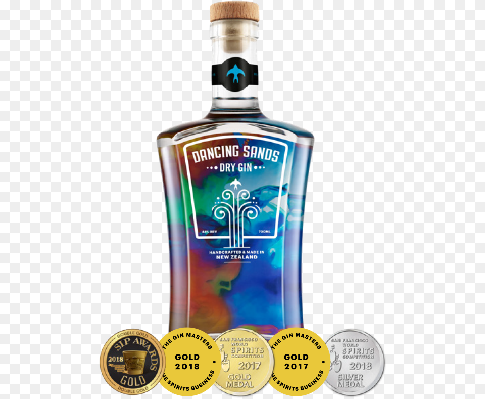 Dancing Sands Dry Gin With Medals Dancing Sands Dry Gin, Alcohol, Beverage, Liquor, Tequila Png Image