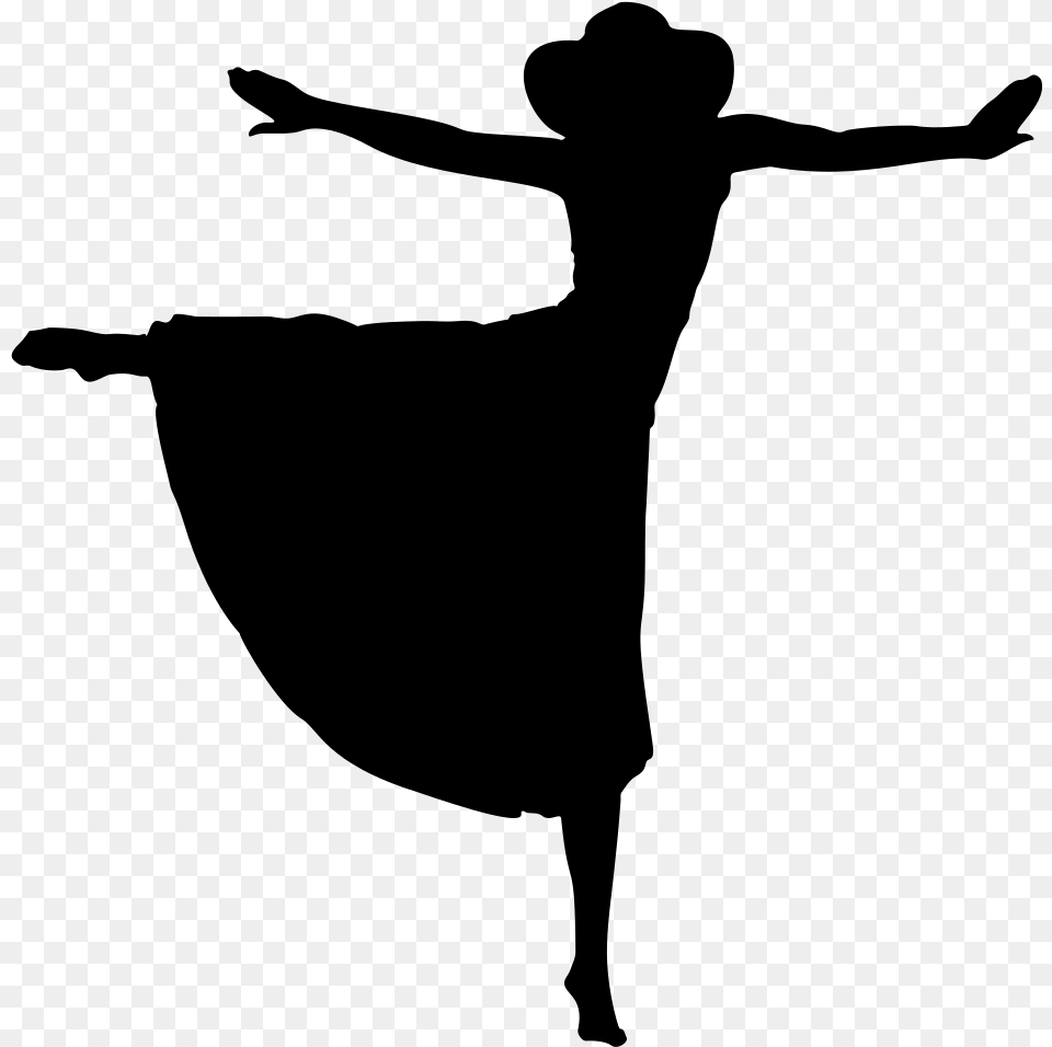 Dancing Woman Silhouette Clipart, Gray Free Png