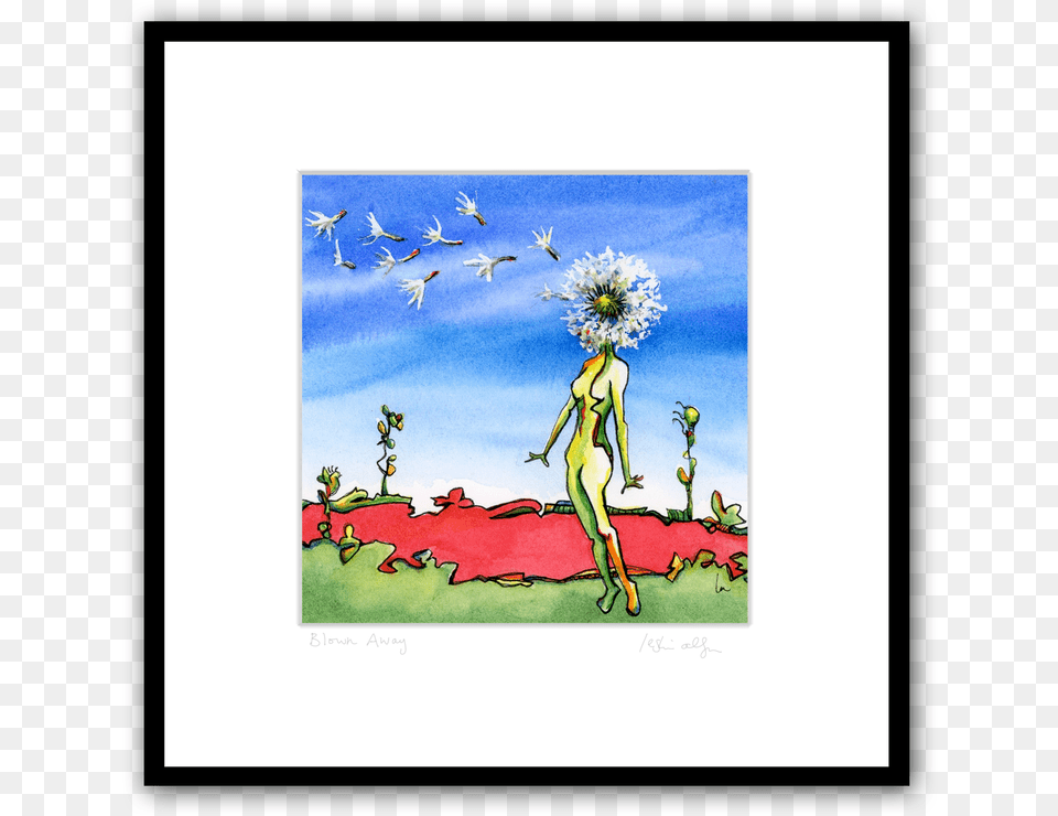 Dandelion Seed Head In The Wind Picture Frame, Adult, Person, Painting, Modern Art Png Image