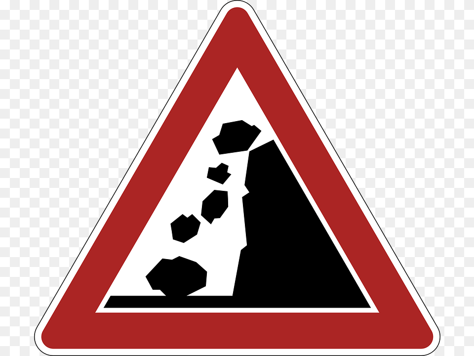 Danger Falling Rocks Signage Warning Caution, Sign, Symbol, Triangle, Road Sign Png Image