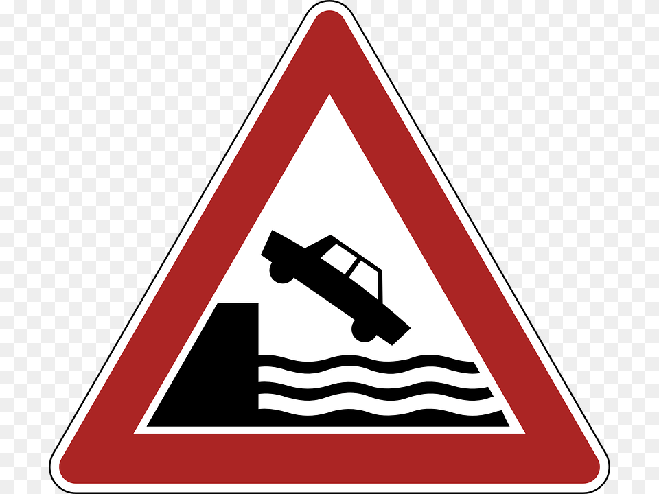 Danger Warning River Bank Road Sign, Symbol, Road Sign Free Transparent Png