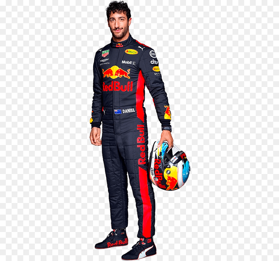 Daniel Ricciardo Red Bull Suit, Crash Helmet, Helmet, Adult, Male Free Transparent Png