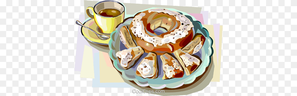 Danish Pastry With Coffee Royalty Vector Clip Tea And Cake Clip Art, Cup, Bread, Food, Birthday Cake Free Transparent Png