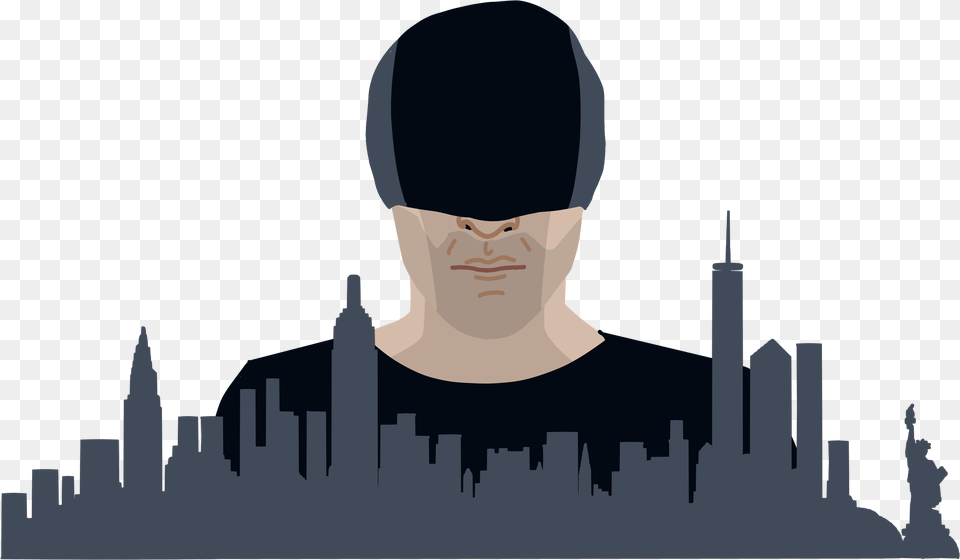 Daredevil Season 3 New York Skyline Silhouette, Cap, Clothing, Hat, Person Png