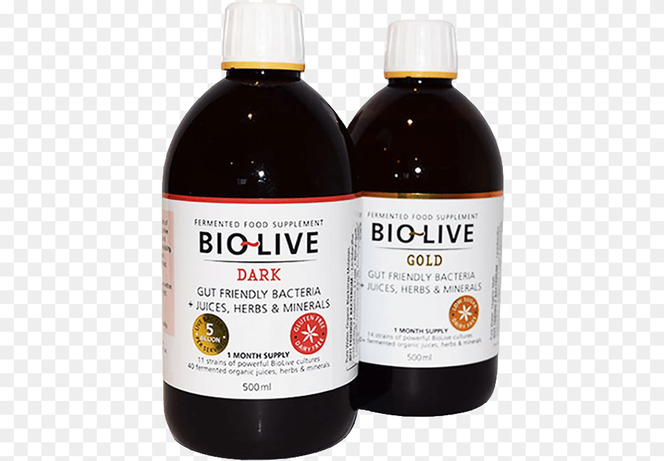 Dark Andgoldbrightenedbiggernobackgroundpng Biolive Glass Bottle, Food, Seasoning, Syrup, Shaker Free Png Download