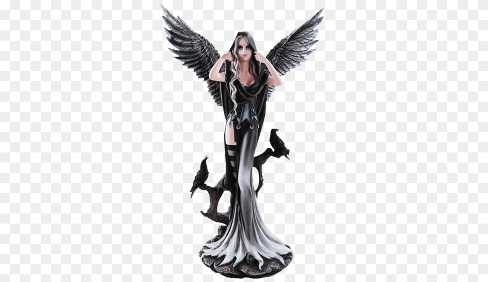 Dark Angel With Ravens Statue, Figurine, Adult, Female, Person Png Image