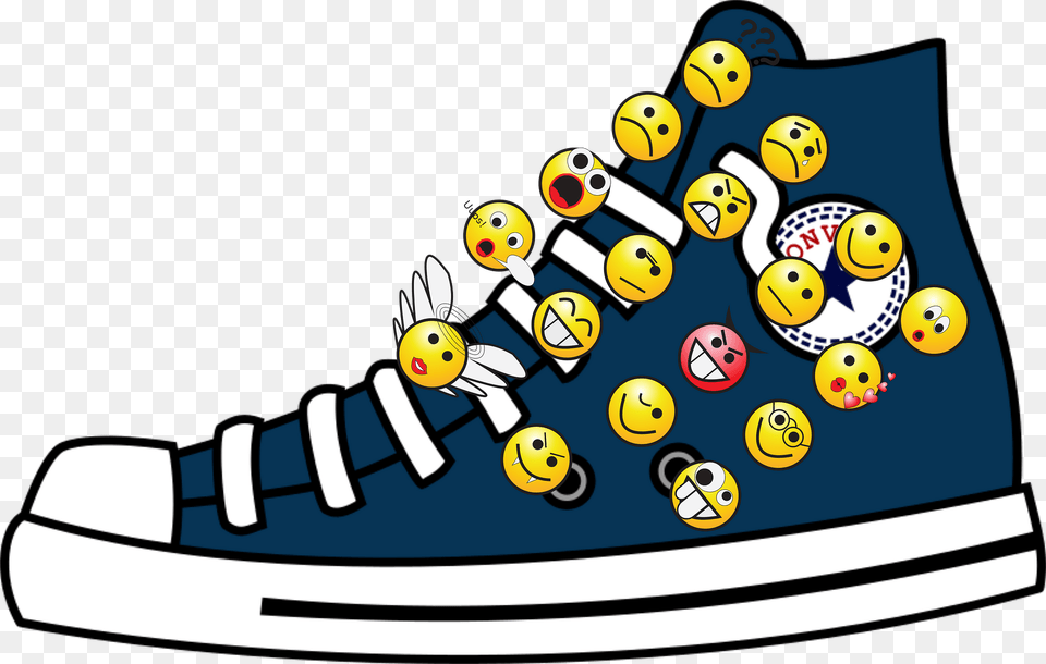 Dark Blue Converse High Top Covered In Smileys Clipart, Clothing, Footwear, Shoe, Sneaker Free Png Download
