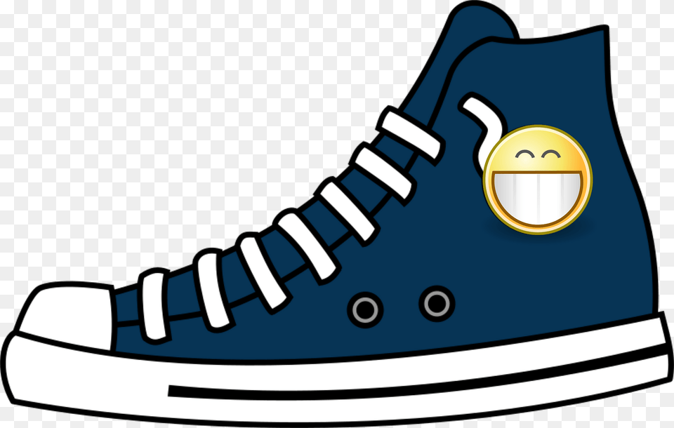 Dark Blue Converse High Top With A Grinning Smiley Decoration Clipart, Clothing, Footwear, Shoe, Sneaker Free Transparent Png