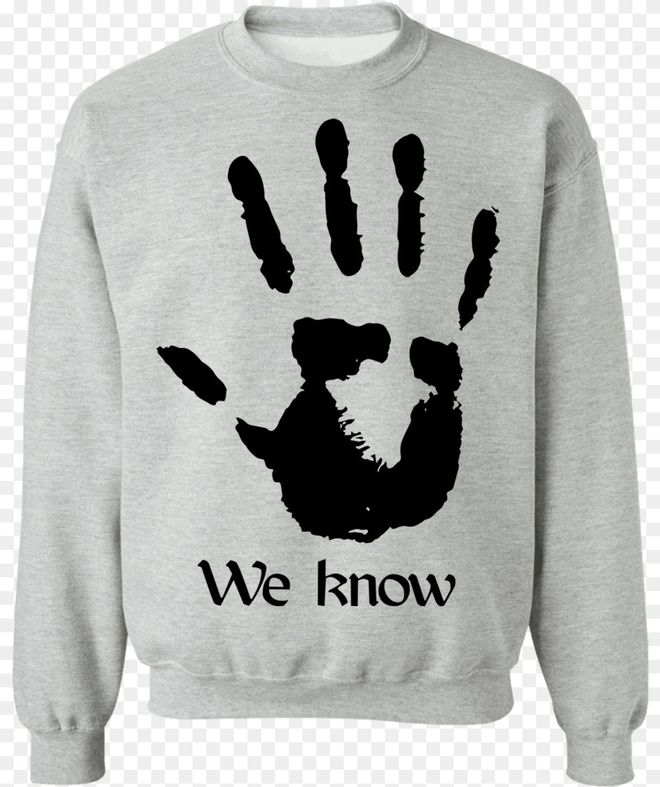 Dark Brotherhood We Know 3 Light Sweatshirt Sweater, Clothing, Hoodie, Knitwear, Person Free Transparent Png