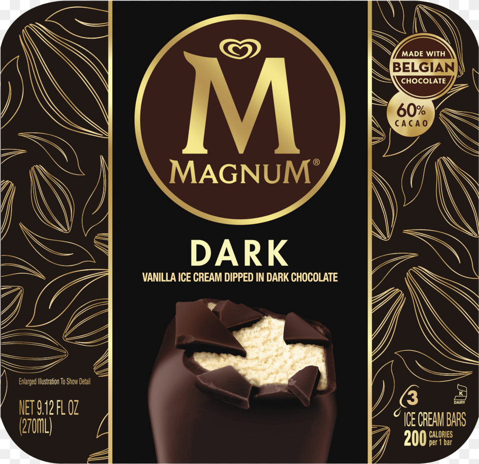 Dark Chocolate Ice Cream Bar Magnum Chocolate Ice Cream Bars, Advertisement, Poster, Dessert, Food Png Image