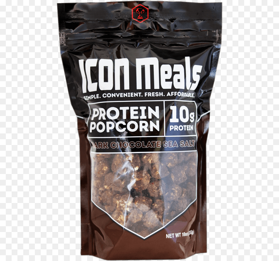 Dark Chocolate Sea Salt Power Popcorn By Icon Meals Popcorn, Food, Person, Grain, Granola Free Png Download