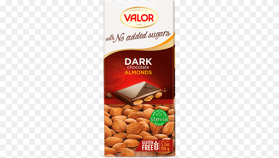 Dark Chocolate With Almonds No Sugar Added 150 G Chocolate Valor Con Almendras Sin Azucar, Almond, Food, Grain, Produce Free Png