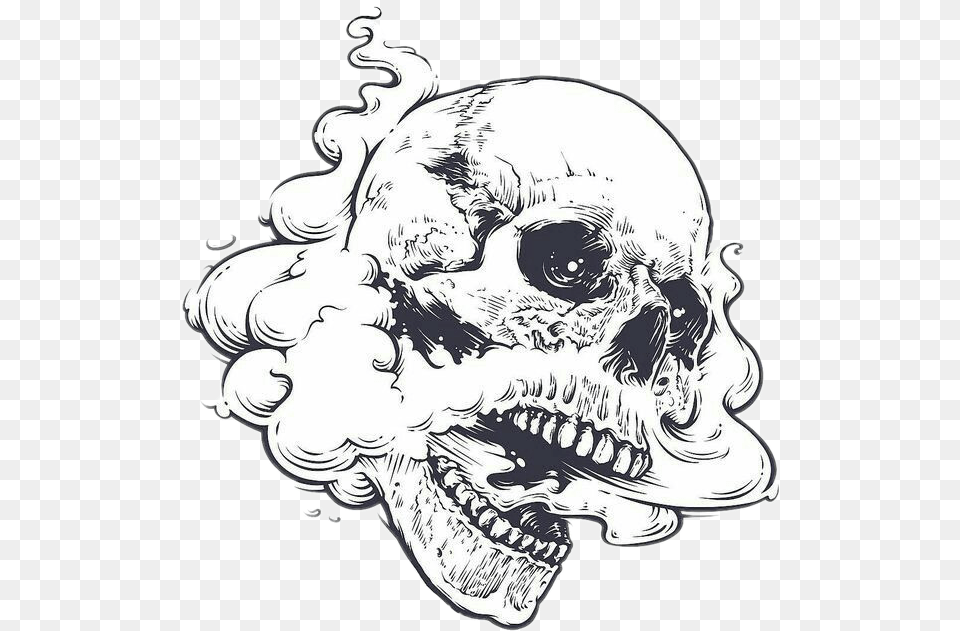 Dark Edgy Skull Art Smoke Weed High Open Mouth Skull Drawing, Adult, Wedding, Person, Female Free Png Download