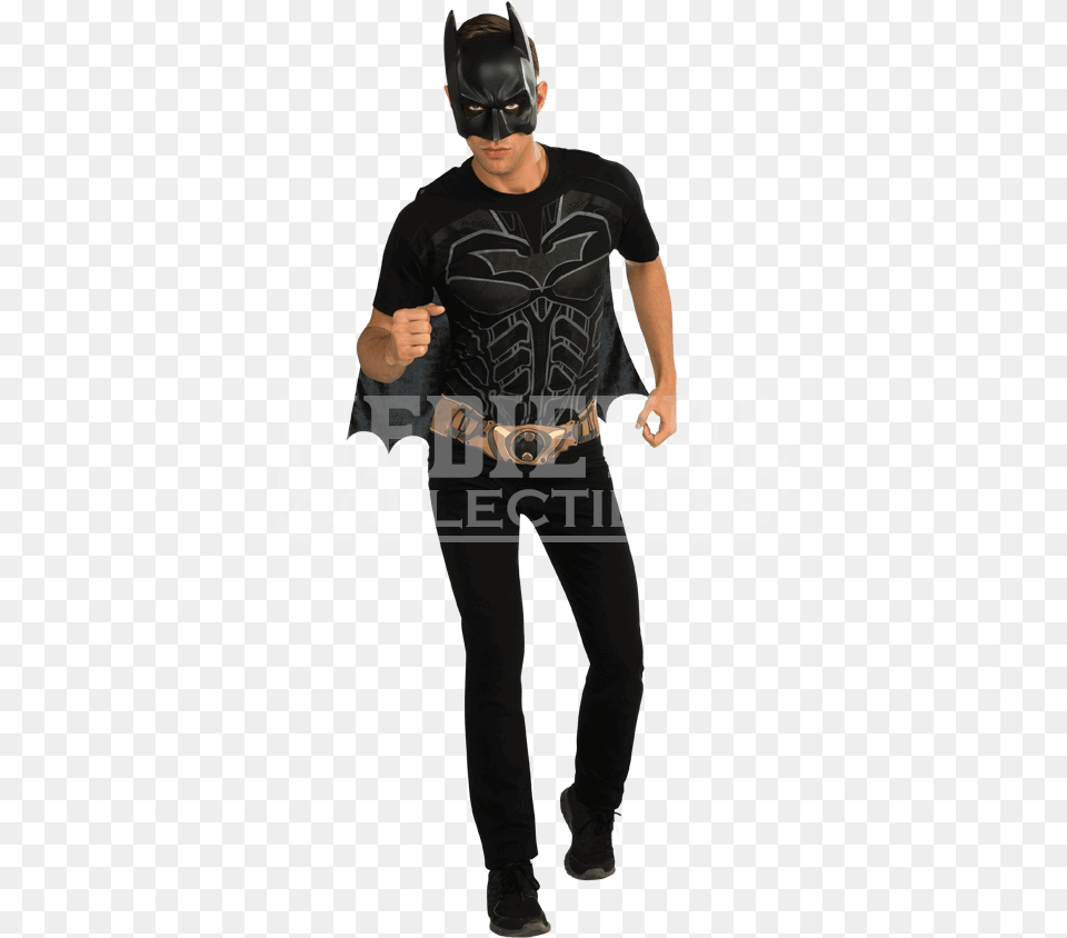 Dark Knight Rises Batman Cape T Shirt With Mask Batman Mask And Shirt Costume, Clothing, T-shirt, Adult, Male Free Transparent Png
