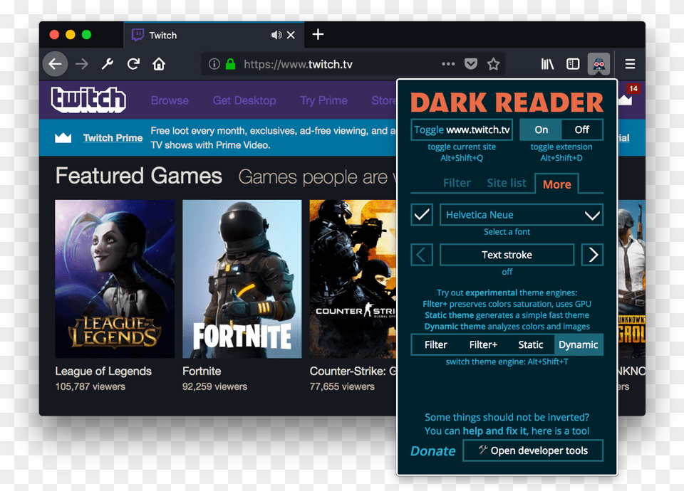Dark Reader Dynamic Theme Mode Twitchtv, File, Adult, Person, Man Png Image
