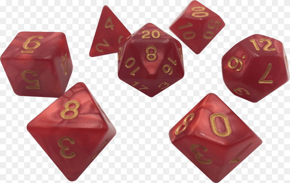 Dark Red Marbled Color With Gold Numbers Set Of 7 Polyhedral Dice Game Png