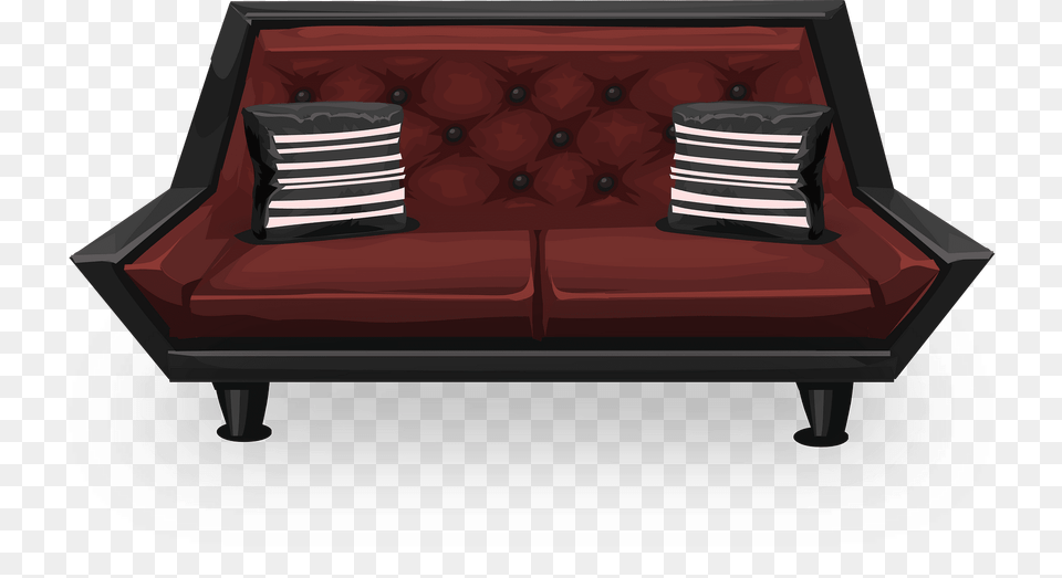 Dark Red Quilted Loveseat Clipart, Couch, Cushion, Furniture, Home Decor Png