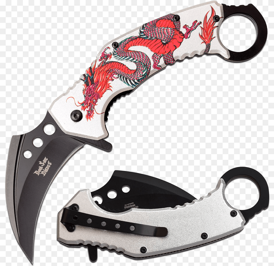 Dark Side Karambit Dragon White Handle Utility Knife, Blade, Dagger, Weapon Png Image