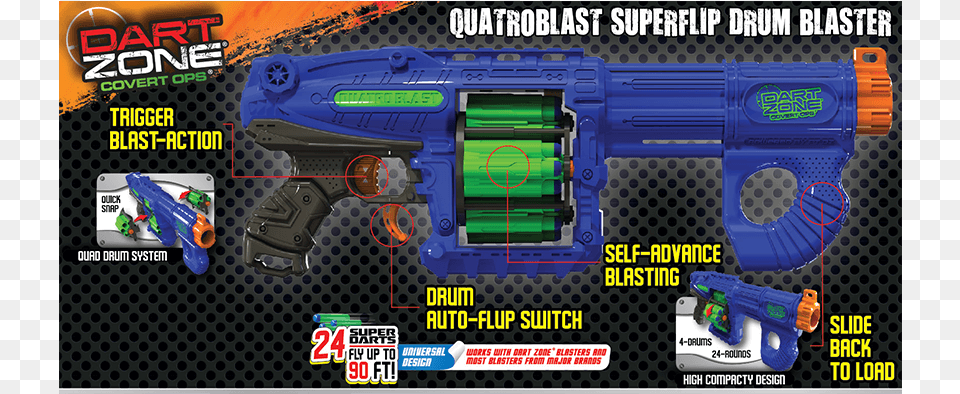 Dart Zone Quatroblast Superflip Drum Dart Blaster Toy Vehicle, Firearm, Weapon, Gun, Handgun Png