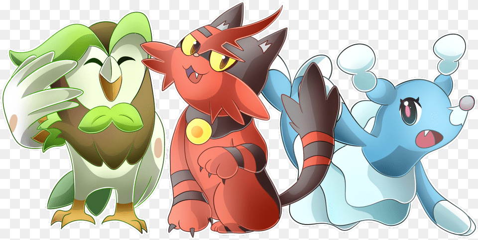 Dartrix Torracat And Brionne Litten Evolution Pokemon Pokemon Dartrix Torracat And Brionne, Book, Comics, Publication Png Image