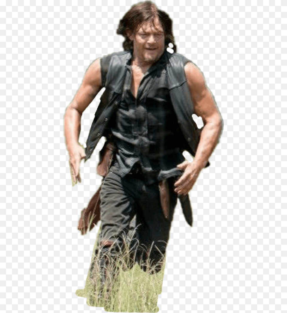 Daryl Dixon Leather Jacket, Vest, Clothing, Person, Man Free Transparent Png