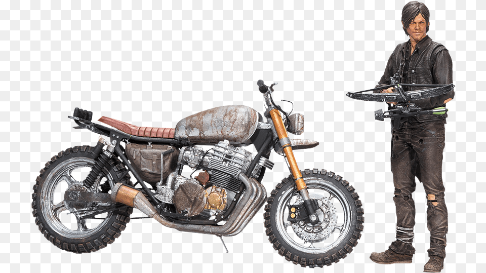 Daryl Dixon With New Bike 5 Action Figure Walking Dead Daryl Figure, Spoke, Machine, Adult, Person Free Png