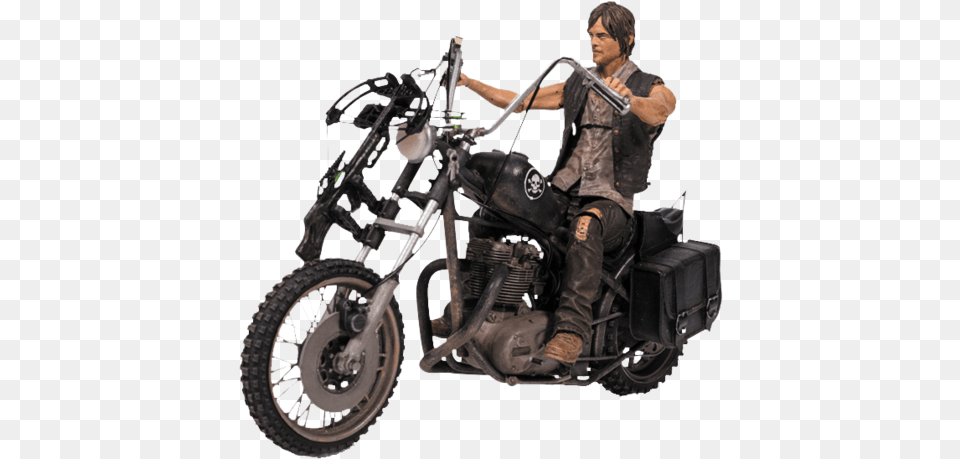 Daryl With Chopper Figurine Figure Action The Walking Dead, Adult, Transportation, Person, Motorcycle Free Png Download