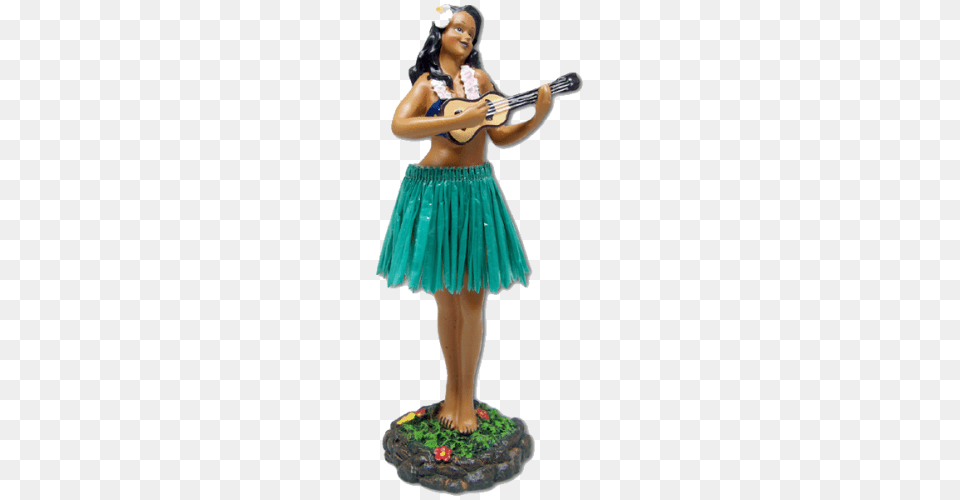 Dashboard Bobble Doll Hula Girl With Ukulele, Clothing, Figurine, Skirt, Person Png Image