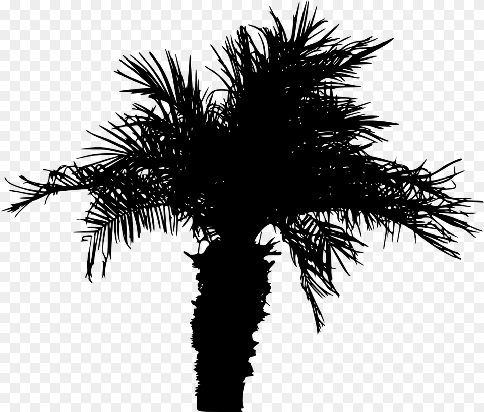 Date Palm Tree Silhouette, Gray Free Transparent Png