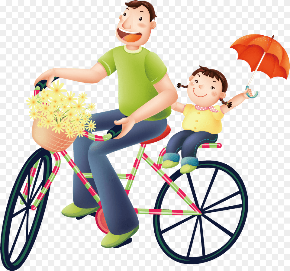 Daughter And Father On Cycling, Adult, Wheel, Person, Machine Free Png Download