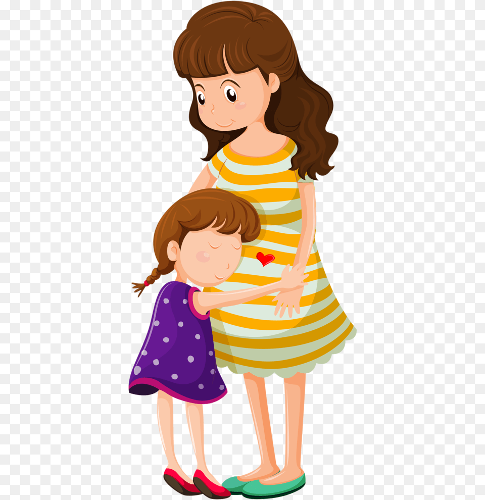 Daughter Mother And Daughter Cartoon, Baby, Clothing, Dress, Person Free Png Download