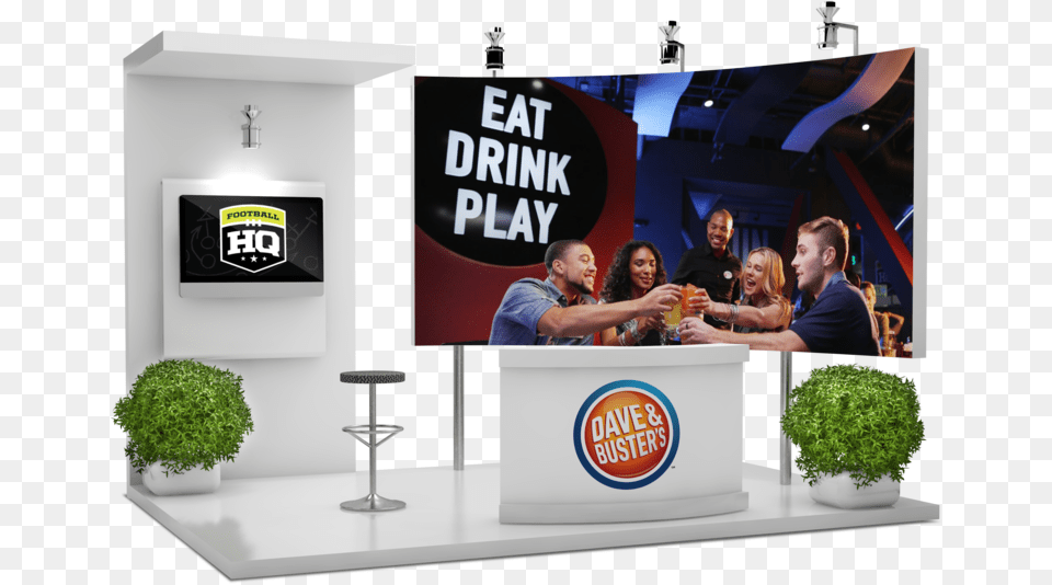 Dave Amp Busters Trade Show Booth 2 Audition, People, Person, Plant, Furniture Png Image