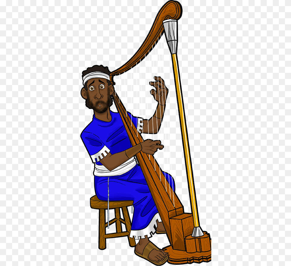 David Playing The Harp Cartoon, Person, Musical Instrument, Face, Head Free Png