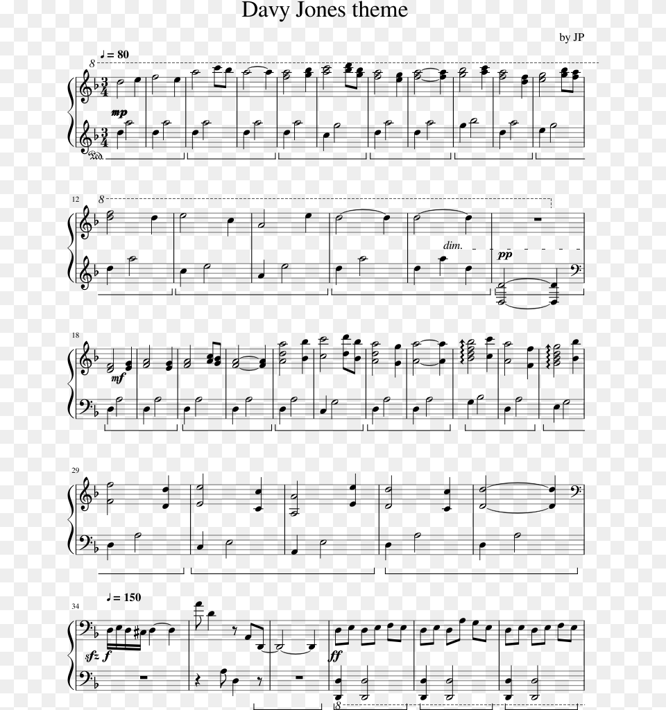 Davy Jones Theme Piano Sheet, Gray Free Transparent Png