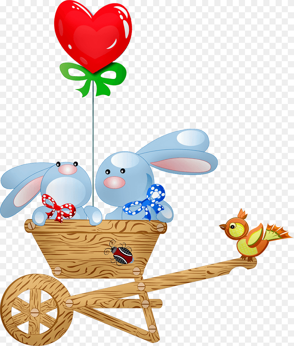 Day Bunnies And Bird Clipart, Balloon, Animal, Transportation, Vehicle Png