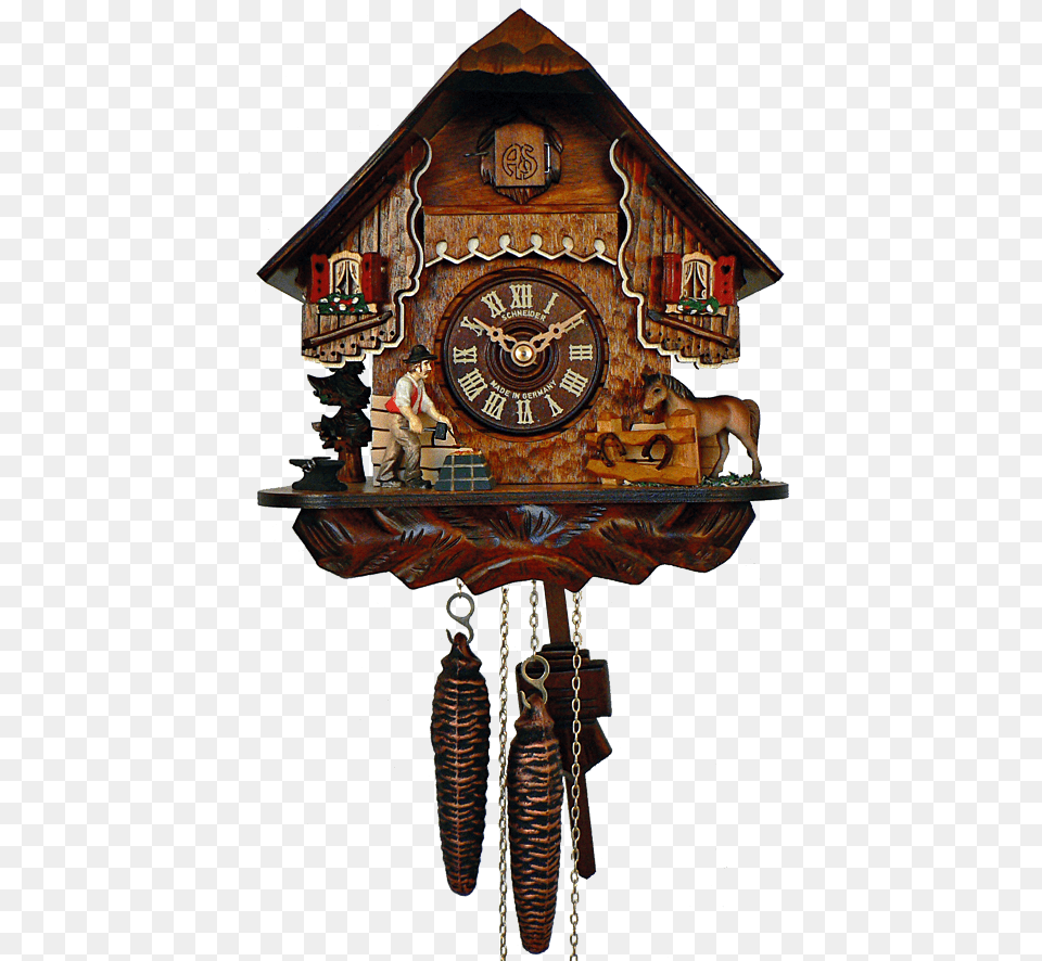 Day Chalet With Horse Amp Blacksmith Cuckoo Clock, Person, Animal, Mammal, Wall Clock Free Transparent Png